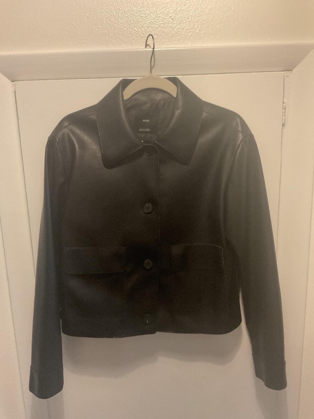 Mango Faux Leather Jacket, Black, Size Medium